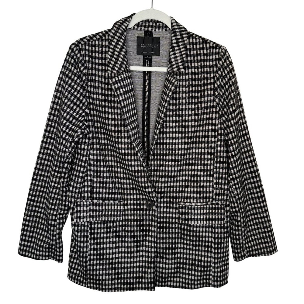 Sanctuary Black & White Gingham Checkered Womens Blazer, M